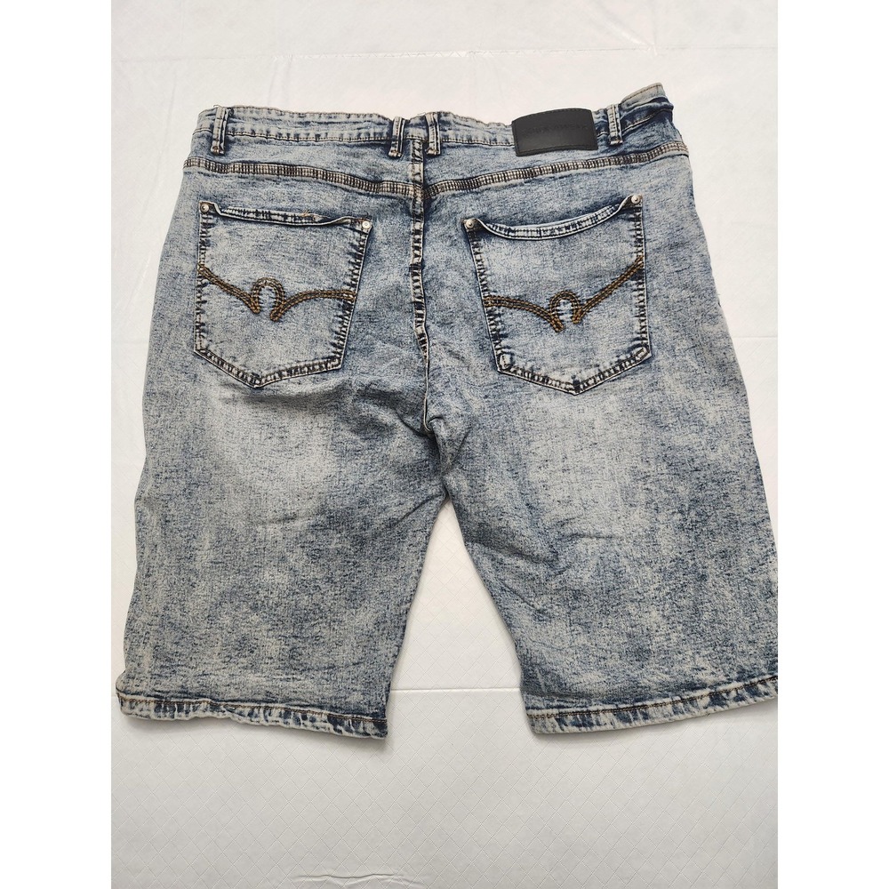 Rocawear Denim Bermuda Shorts Mens 42 Blue Acid Wash Relaxed Fit Stretch - Picture 12 of 15
